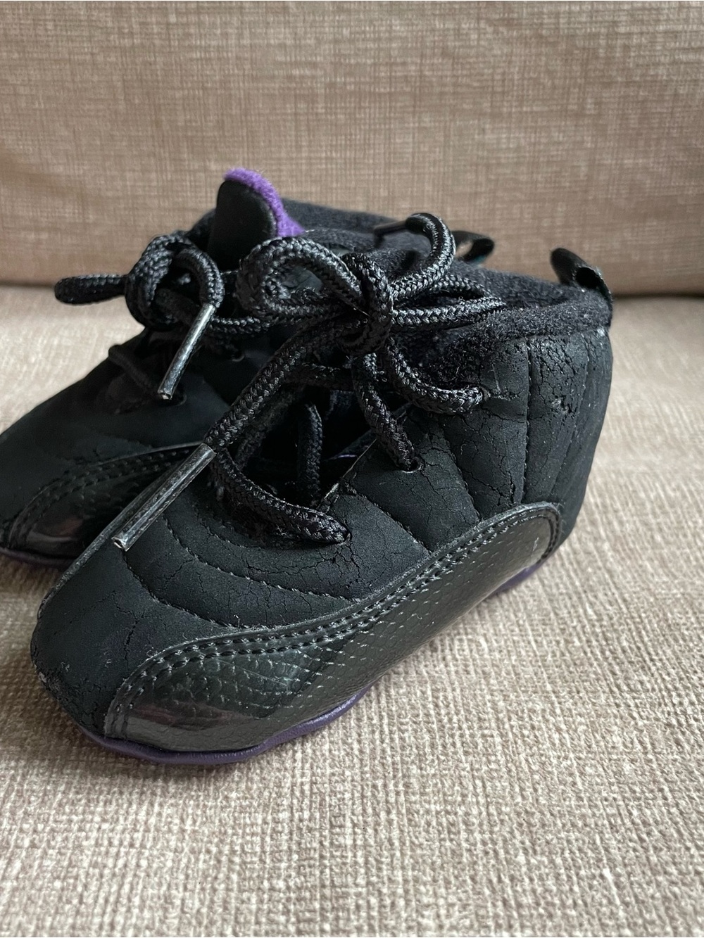 Jordan 12 crib shoes Black Purple Aquamarine Lace-Up Soft Sole Shoes